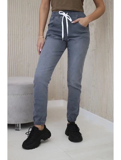 Džínové kalhoty s žebrovaným lemem Grafit Džínové kalhoty s žebrovaným lemem Grafit