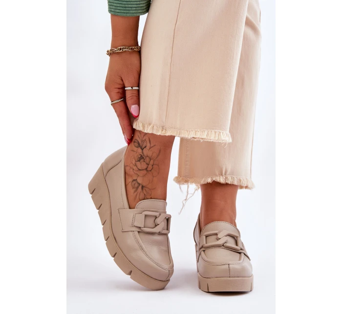 Kůže Wedge Mokasíny Béžove Felicita