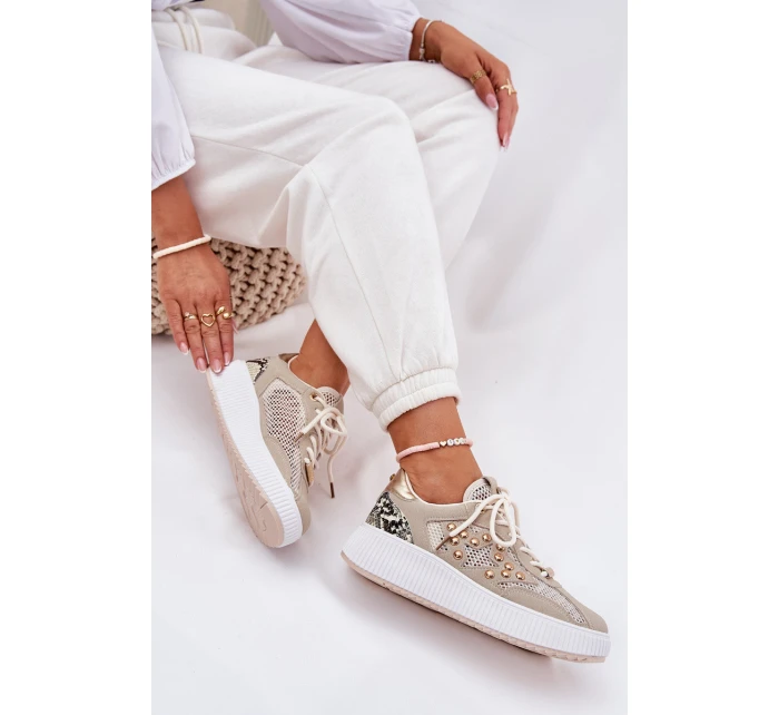 Dámské Sportovní Boty S Síťovinou A Hroty Béžové Ogalda Dámské Sportovní Boty S Síťovinou A Hroty Béžové Ogalda