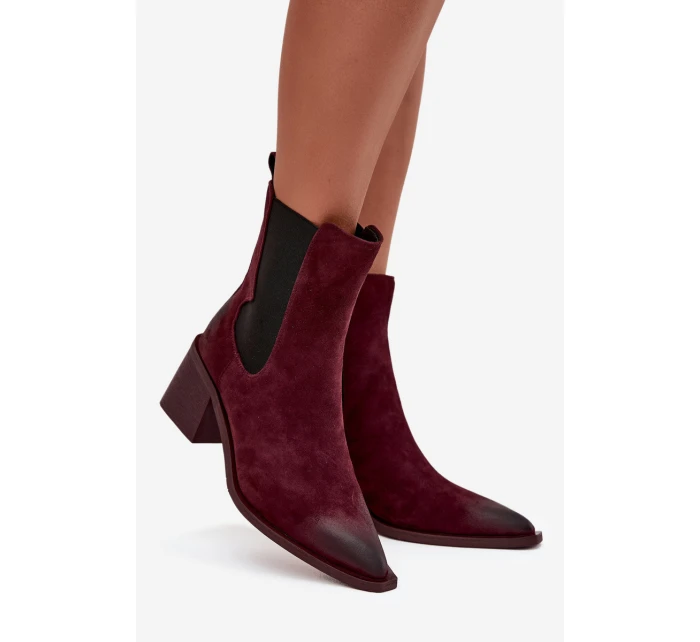 Kožené semišové dámské boty na podpatku vyhřívané Artiker 57C0048 bordó