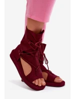 Dámské sandály Eko semiš s vysokým páskem a šněrováním Bordó model 21956136 - Boto