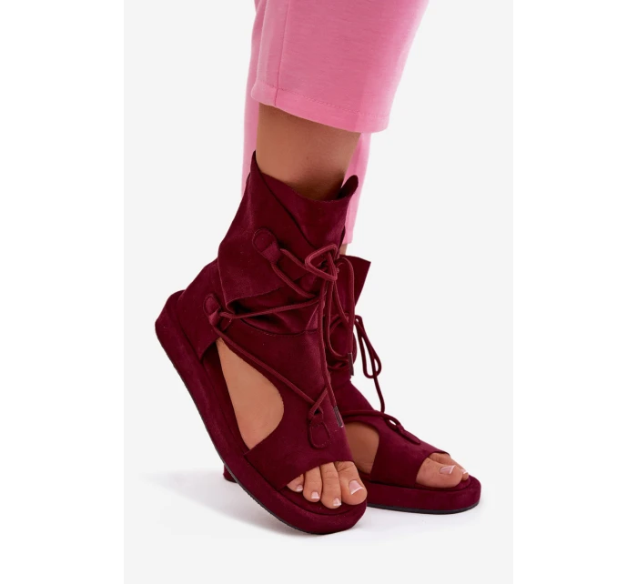 Dámské sandály Eko semiš s vysokým páskem a šněrováním Bordó model 21956136 - Boto