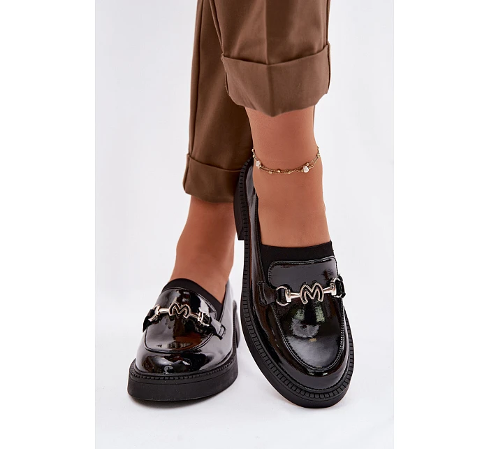Kožené lakované mokasiny dámské s ozdobným detailem Vinceza 39985 černé