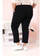 Dámské bavlněné kalhoty Plus Size s páskem černý