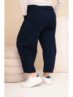Dámské bavlněné kalhoty Plus Size volného střihu s vysokým pasem modré