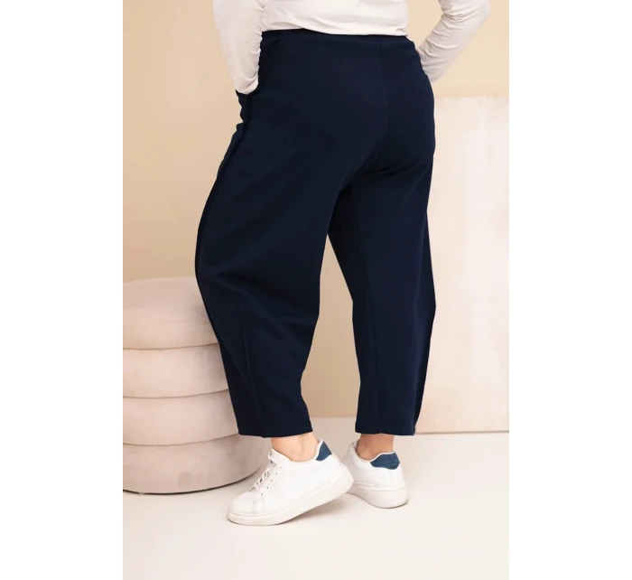 Dámské bavlněné kalhoty Plus Size volného střihu s vysokým pasem modré