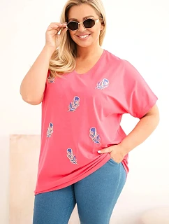 Dámská bavlněná halenka Plus Size s model 22185751 růžová - K-Fashion