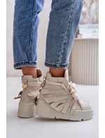 Kožené Dámské Tenisky Na Masivní Platformě Béžové CheBello 4561