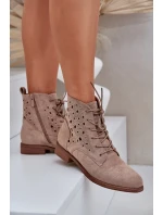 Šněrovací Boty S Děrovaným Vzorem S.Barski HY51-136 Béžové
