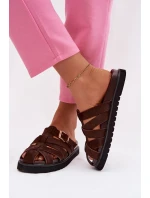 Dámské pantofle s pásky a zlatým přezkou Čokoládové Roselisse