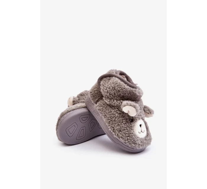 Dětské zateplené pantofle s medvídkem, šedá Eberra Dětské zateplené pantofle s medvídkem, šedá Eberra