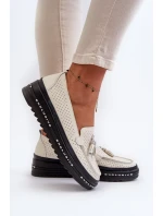 Dámské kožené mokasíny na platformě Béžová Assetnima Dámské kožené mokasíny na platformě Béžová Assetnima