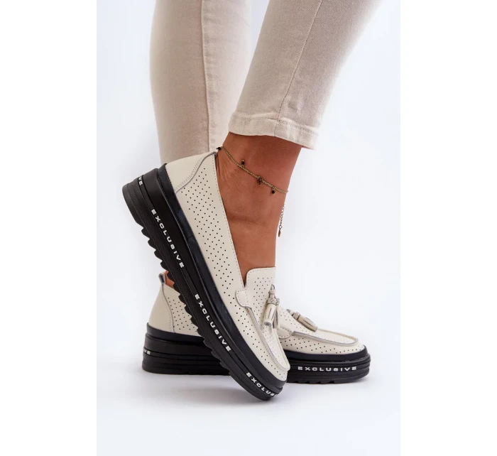 Dámské kožené mokasíny na platformě Béžová Assetnima Dámské kožené mokasíny na platformě Béžová Assetnima