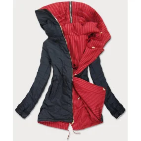 Červeno-černá oboustranná pruhovaná bunda s kapucí (W659)