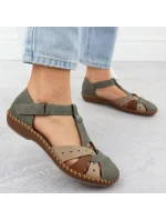 Sandały damskie komfortowe na rzepy zabudowane palce zielone Rieker M1655-54