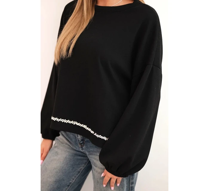 Dámská mikina s ozdobným zakončením dole černá
