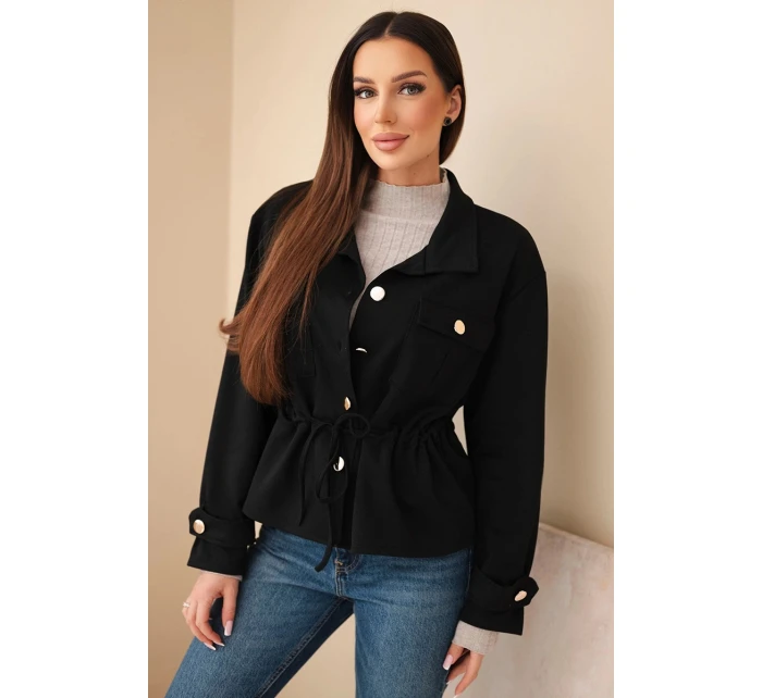 Dámská rozepínací mikina máslová s model 21952013 a kapsami černá - K-Fashion