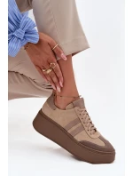 Kožené semišové dámské tenisky na platformě model 21713090 béžové - Zazoo