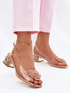 Průhledné sandály na klínku s krystaly a květinou model 22102726 - VINCEZA