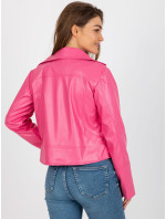 Krátká růžová motorkářská bunda z ekokůže