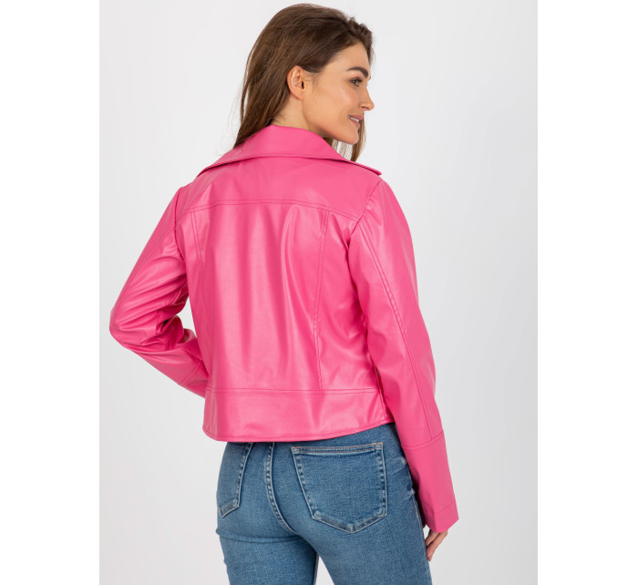 Krátká růžová motorkářská bunda z ekokůže