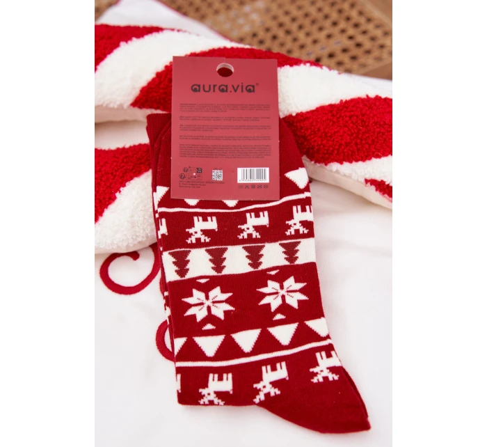 Pánské vánoční ponožky s motivem soba – červené Pánské vánoční ponožky s motivem soba – červené