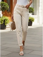 Dámské džíny v střihu „mom fit“ s páskem, béžové, FashionStreet UY3085 Dámské džíny v střihu „mom fit“ s páskem, béžové, FashionStreet UY3085