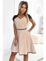 Béžové dámské šaty s krajkovými vsadkami model 19761156 - numoco Béžové dámské šaty s krajkovými vsadkami model 19761156 - numoco