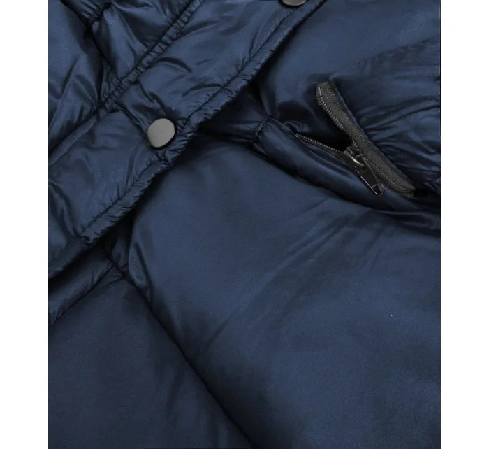 Tmavě modrá dámská prošívaná bunda s odepínací kapucí (7564)