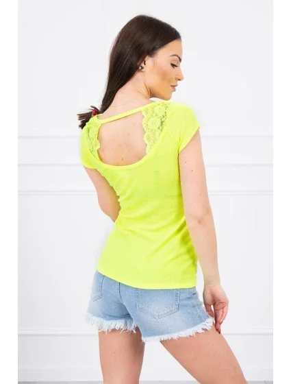 Halenka s krajkovým výstřihem žlutá neonová