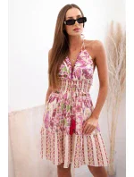 Dámské boho viskózové šaty se zavazováním model 21125000 krku fialka - K-Fashion