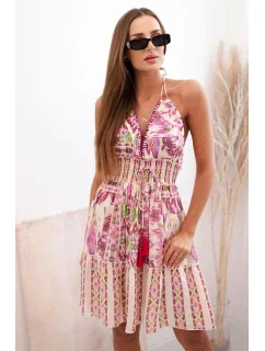 Dámské boho viskózové šaty se zavazováním model 21125000 krku fialka - K-Fashion