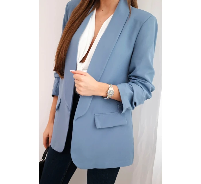 Elegantní sako s klopami model 21819283 modré - K-Fashion Elegantní sako s klopami model 21819283 modré - K-Fashion