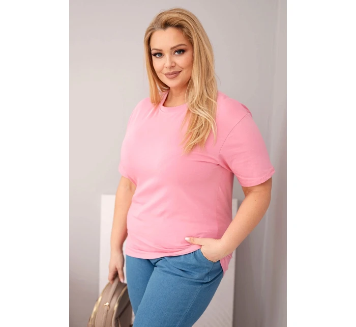Dámská bavlněná halenka Plus Size s krátkým rukávem basic světle růžová