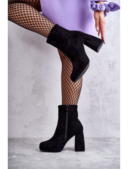 Dámské semišové kozačky na vysokém podpatku Světle černé model 21596005 - Boto