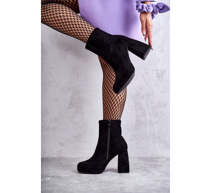 Dámské semišové kozačky na vysokém podpatku Světle černé model 21596005 - Boto