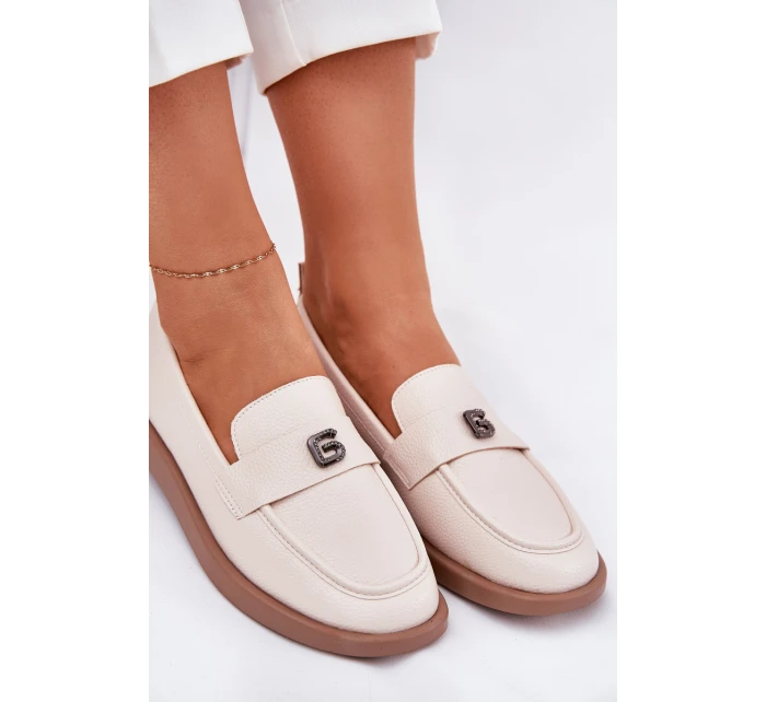 Dámské elegantní mokasíny s ozdobným malým detailem model 21690142 béžové - VINCEZA