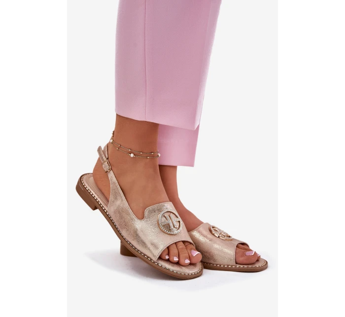 Dámské Sandály Na Podpatku S Ozdobou Růžové Zlato model 21698220 - S.Barski Dámské Sandály Na Podpatku S Ozdobou Růžové Zlato model 21698220 - S.Barski