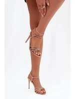 Dámské sandály na jehlovém podpatku s pásky a čirými kamínky šampaňské Tanelle Dámské sandály na jehlovém podpatku s pásky a čirými kamínky šampaňské Tanelle