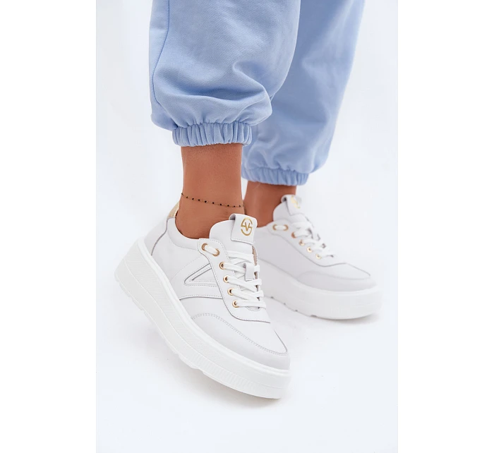 Kožené dámské tenisky na platformě model 22076967 bílé - VINCEZA Kožené dámské tenisky na platformě model 22076967 bílé - VINCEZA
