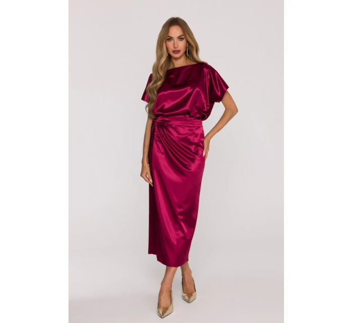 Saténové šaty střihu bordó model 21479276 - Moe
