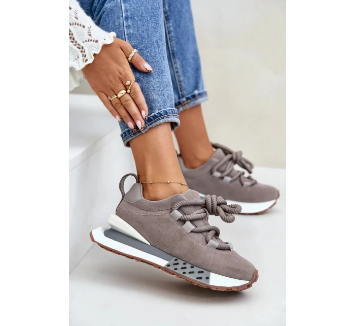 Semišové Dámské Tenisky Na Platformě S Hrubým Šněrováním Artiker Šedé Semišové Dámské Tenisky Na Platformě S Hrubým Šněrováním Artiker Šedé