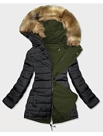 Dámská oboustranná zimní bunda khaki černá (w557-1big)