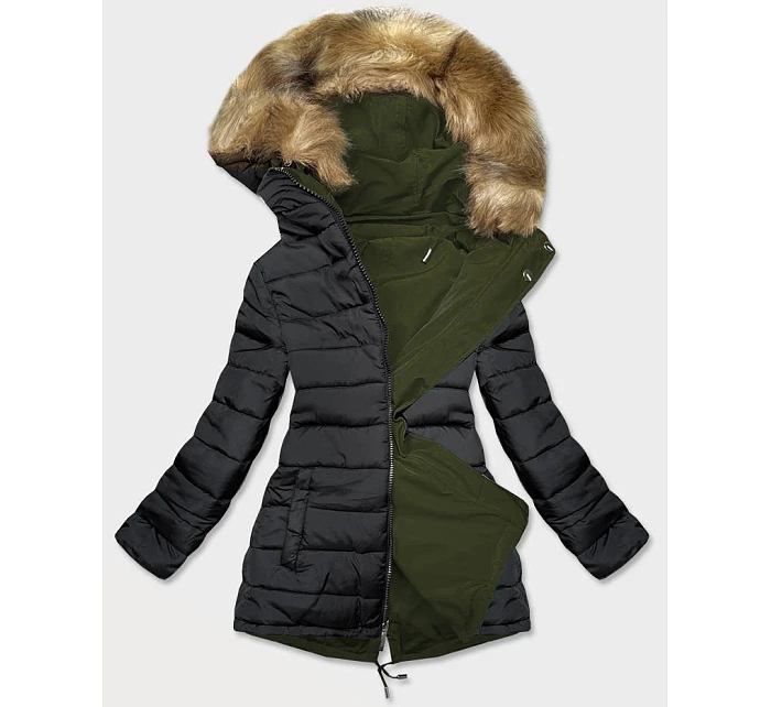 Dámská oboustranná zimní bunda khaki černá (w557-1big)