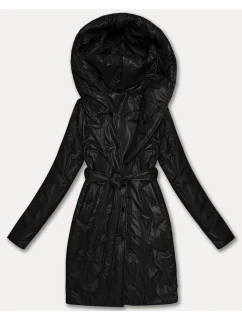 Černý dámský prošívaný kabát s páskem S'West (B8508-1)