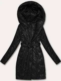 Černý dámský prošívaný kabát s páskem S'West (B8508-1)