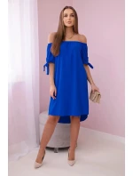 Šaty s vázáním na rukávech chrpově modré barvy Šaty s vázáním na rukávech chrpově modré barvy