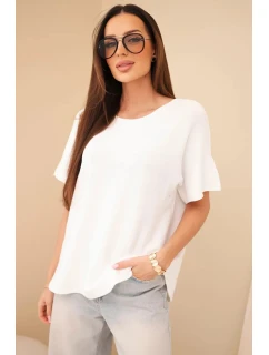 Dámský svetr s krátkým rukávem volného střihu bílý