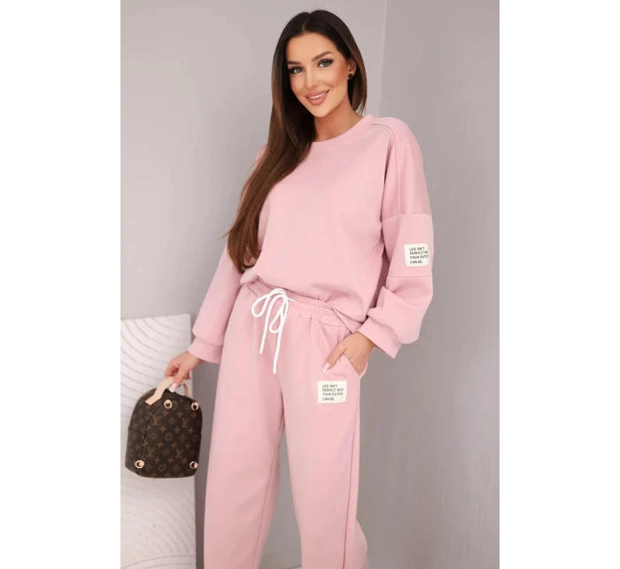 Dámský komplet máslová mikina + kalhoty tmavě pudrově růžová