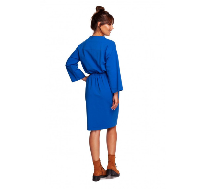 B234 Pletené šaty s provázkem - královská modř